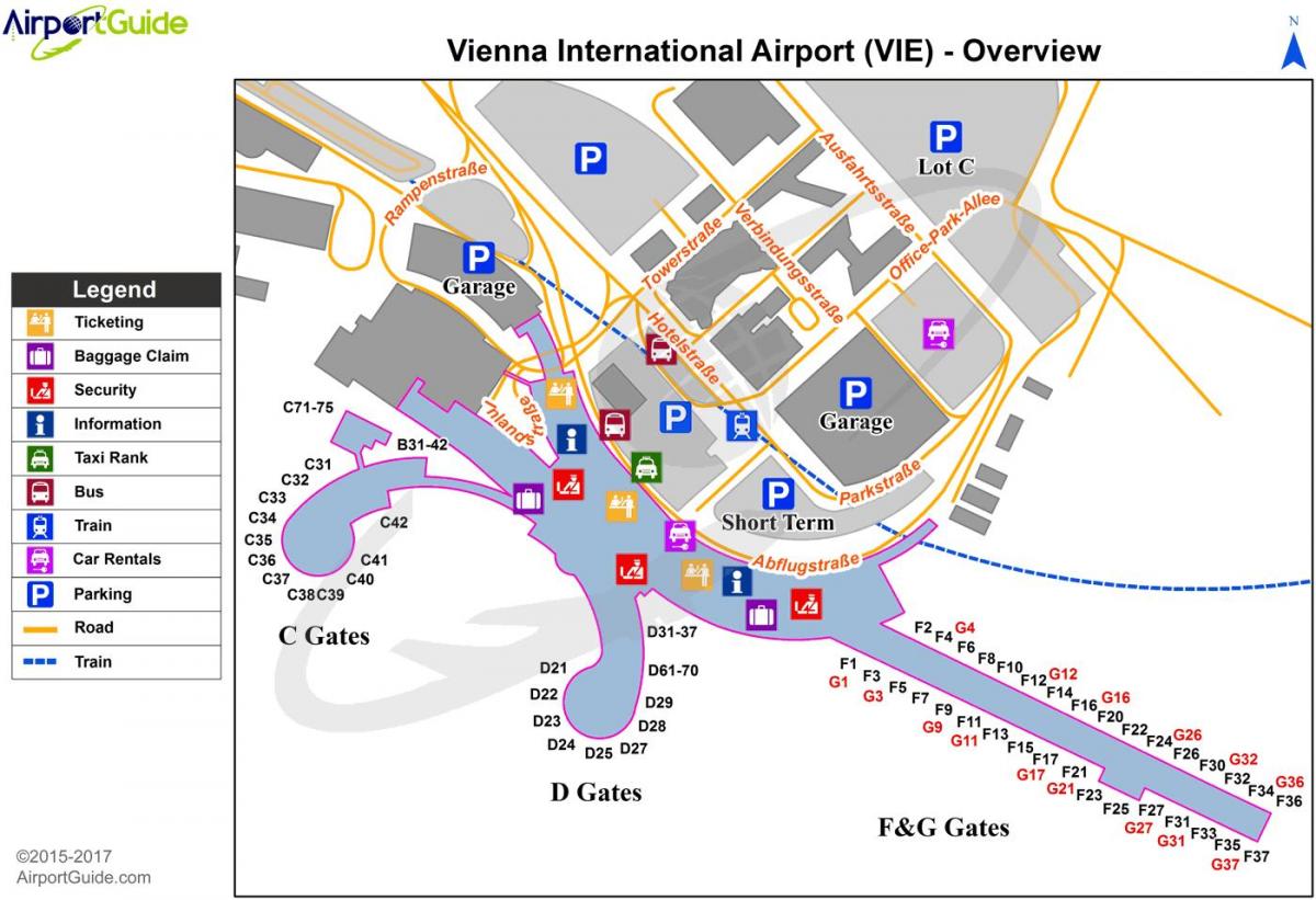 Carte de l'aéroport de Vienne à destination