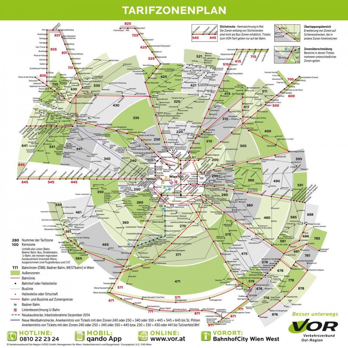 La carte de Vienne de métro de la zone de 100